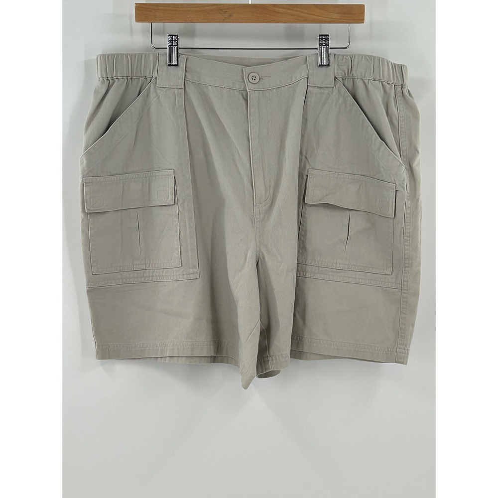 Croft & Barrow Mens Khaki Cargo Shorts Size 42 Elastic Waist‎ Cotton Twill Tan